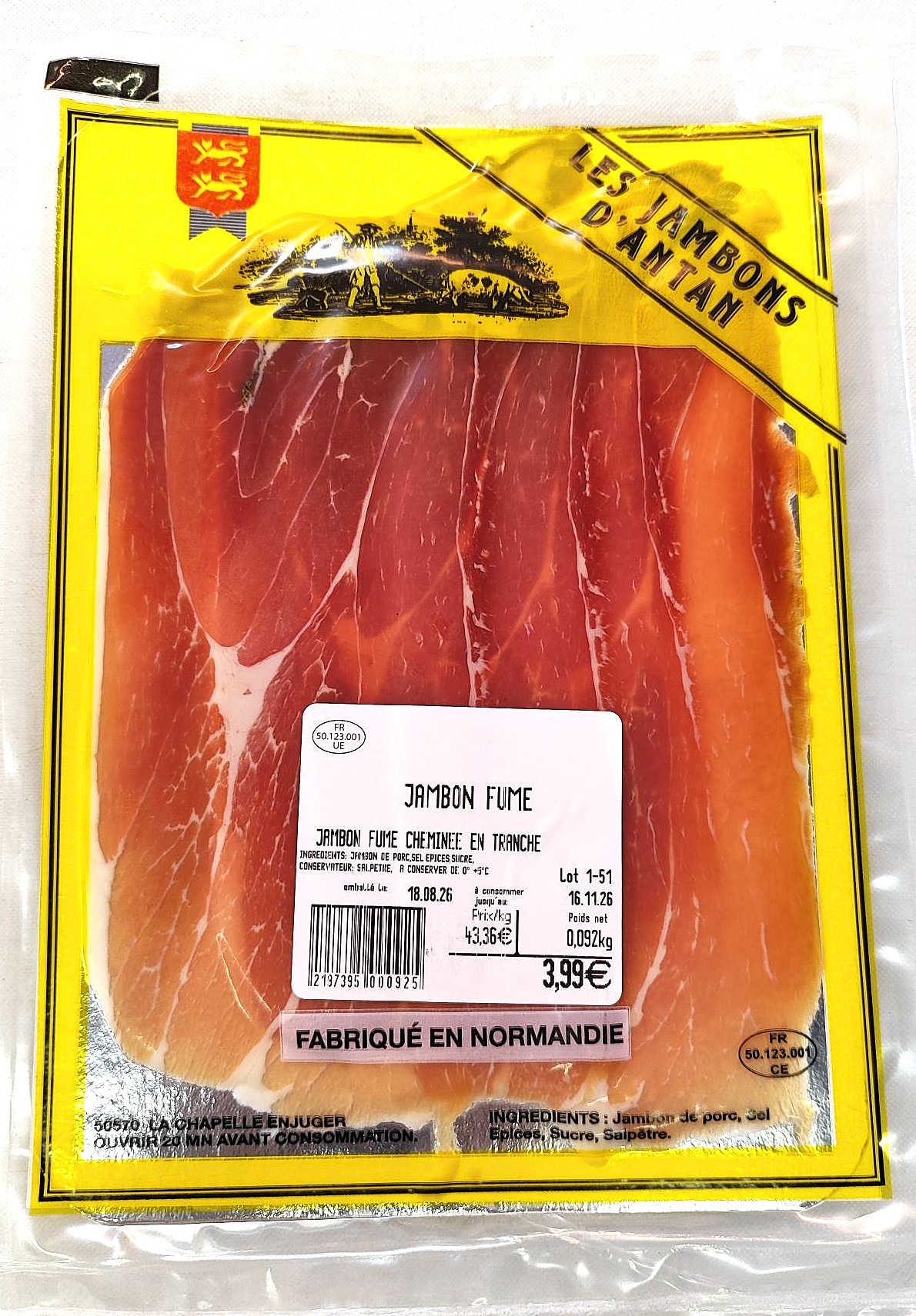 JAMBON FUME TRANCHES FINES PLAQUETTES